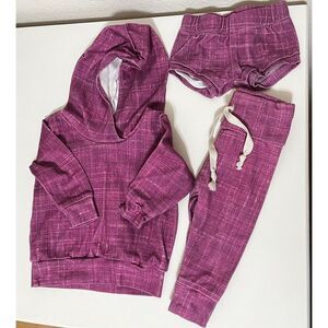Babysprouts & Co 3-Pc Hoodie Pants Shorties Set Purple Girls Size 3-6 Months